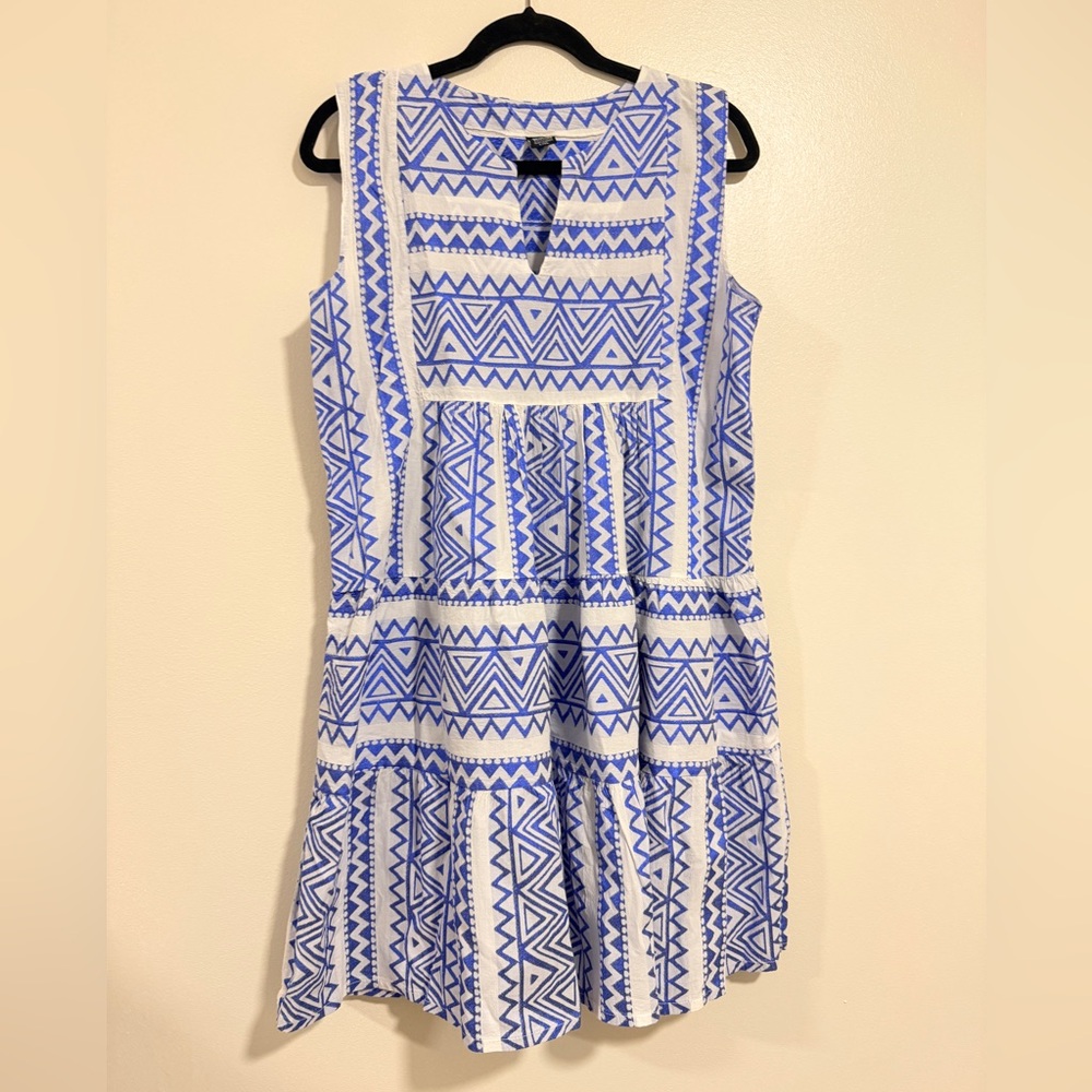 Greece Holiday Blue White Embroidered Mini Dress size L/XL Mykonos Resort Boho